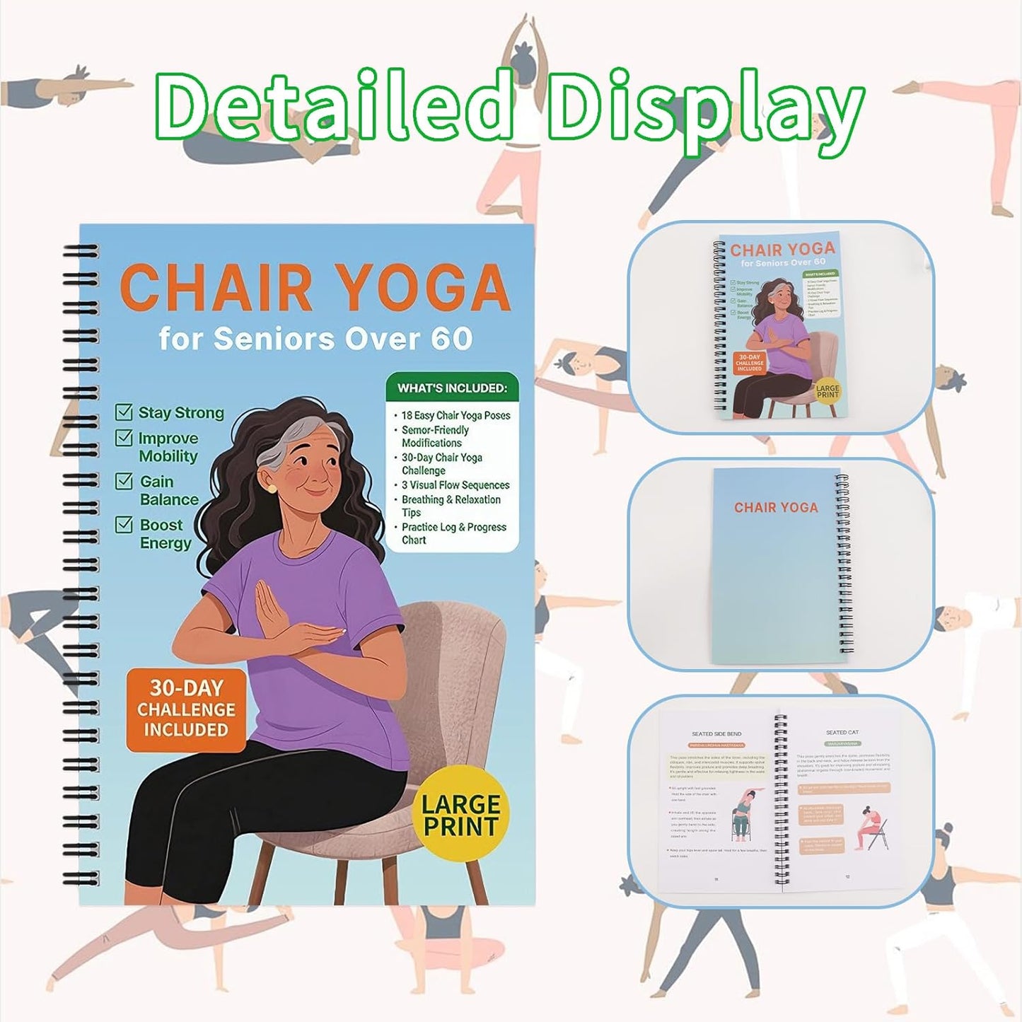 Chair Yoga for Seniors | 30-Day Challenge Book & Wall Chart - Gentle Seated Exercises for Flexibility & Mobility (8.5 x 11 in)