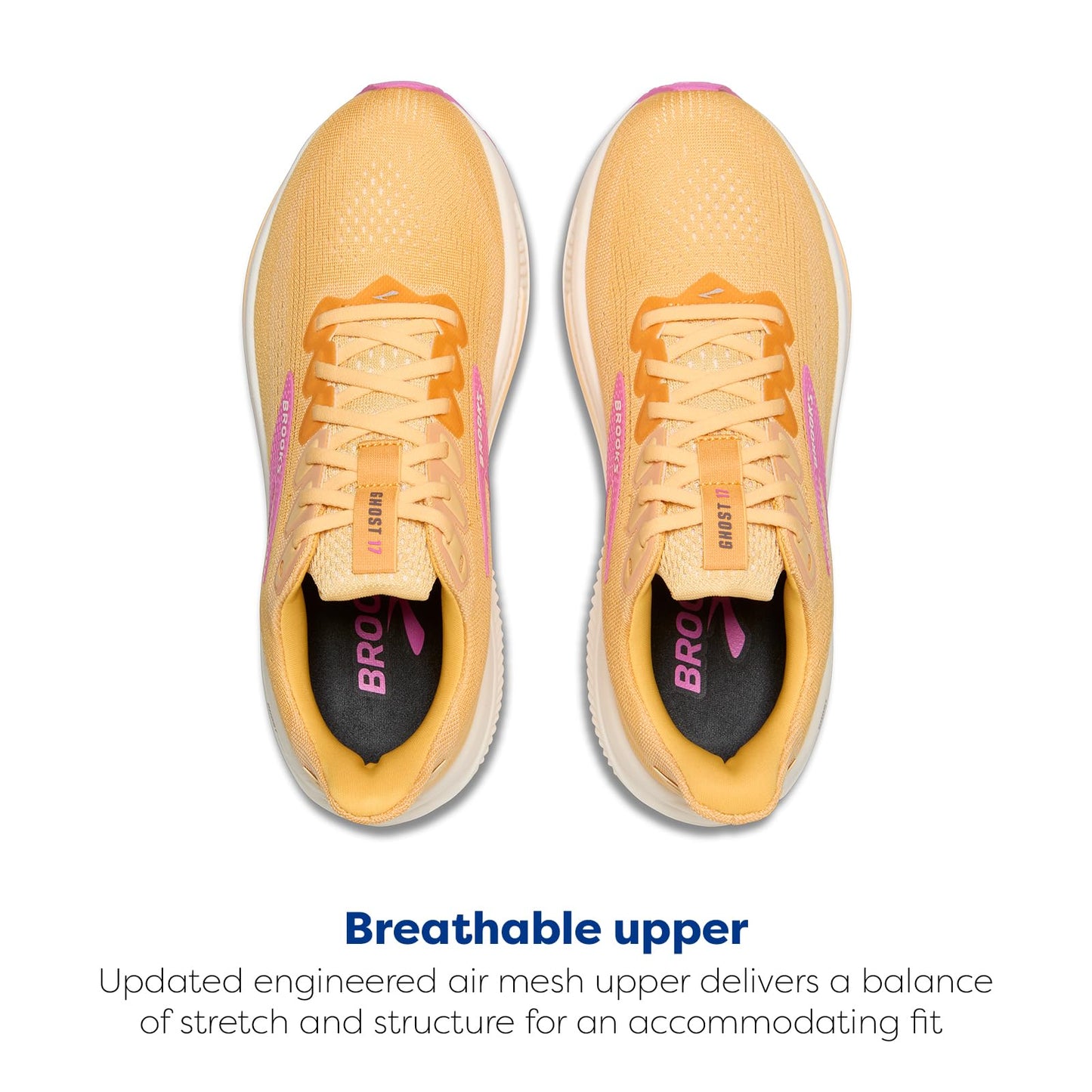 Brooks Women’s Ghost 17 Neutral Running Shoe - Apricot/Grey/Pink - 8 Medium