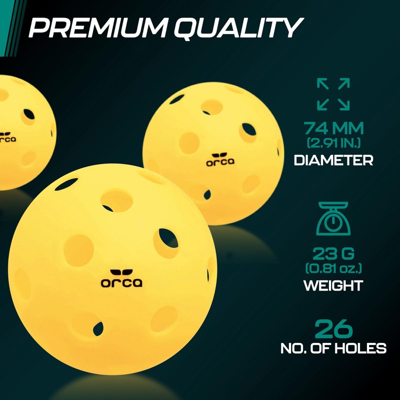 Orca Pickleballs Pi 40, Outdoor 6 Pack, USAPA Approved Official Size 40 Hole Crack-Resistant Ball, Perfect for Tournament Hard-Court Surfaces