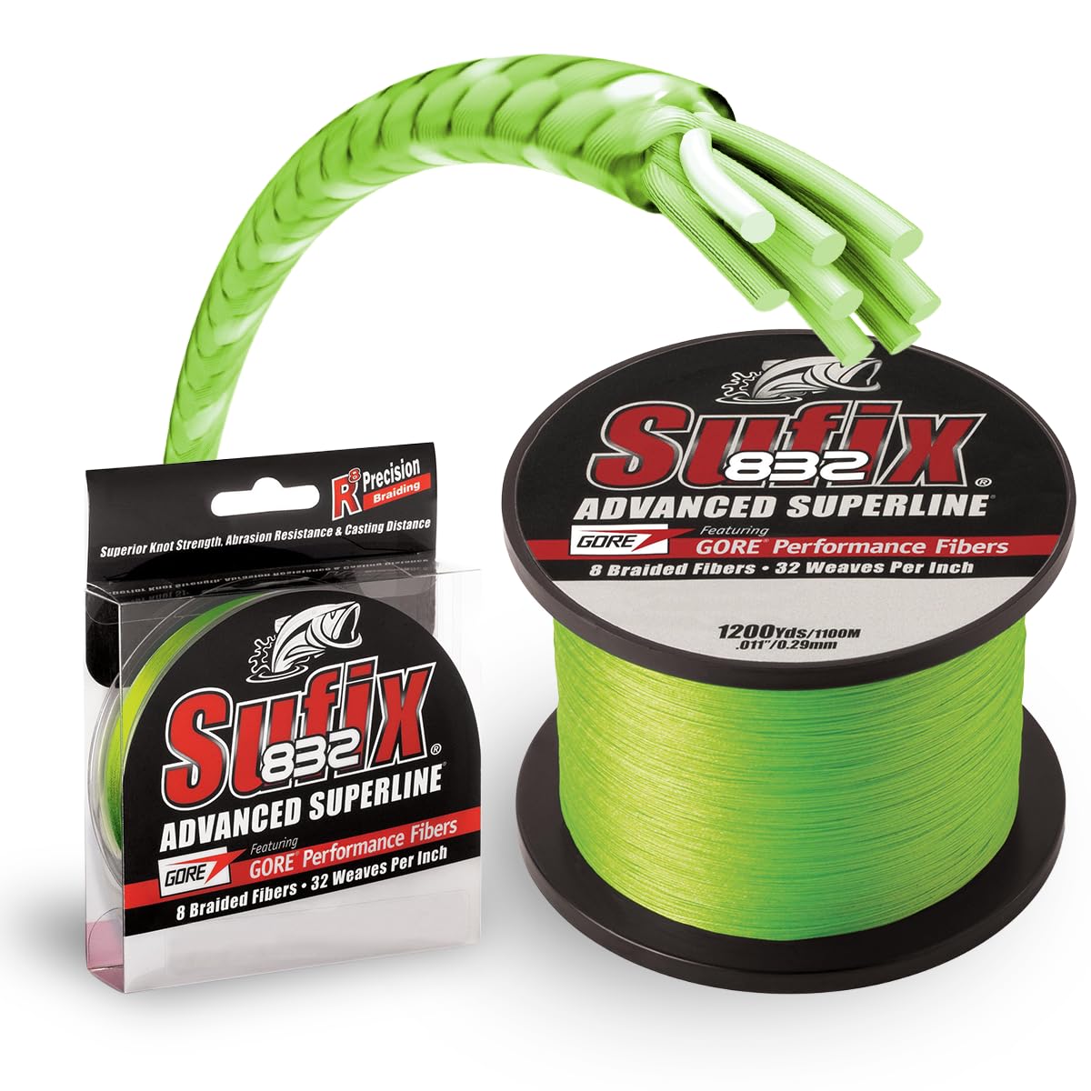 Sufix 832 Braid Line-3500 Yards (Neon Lime, 80-Pound)