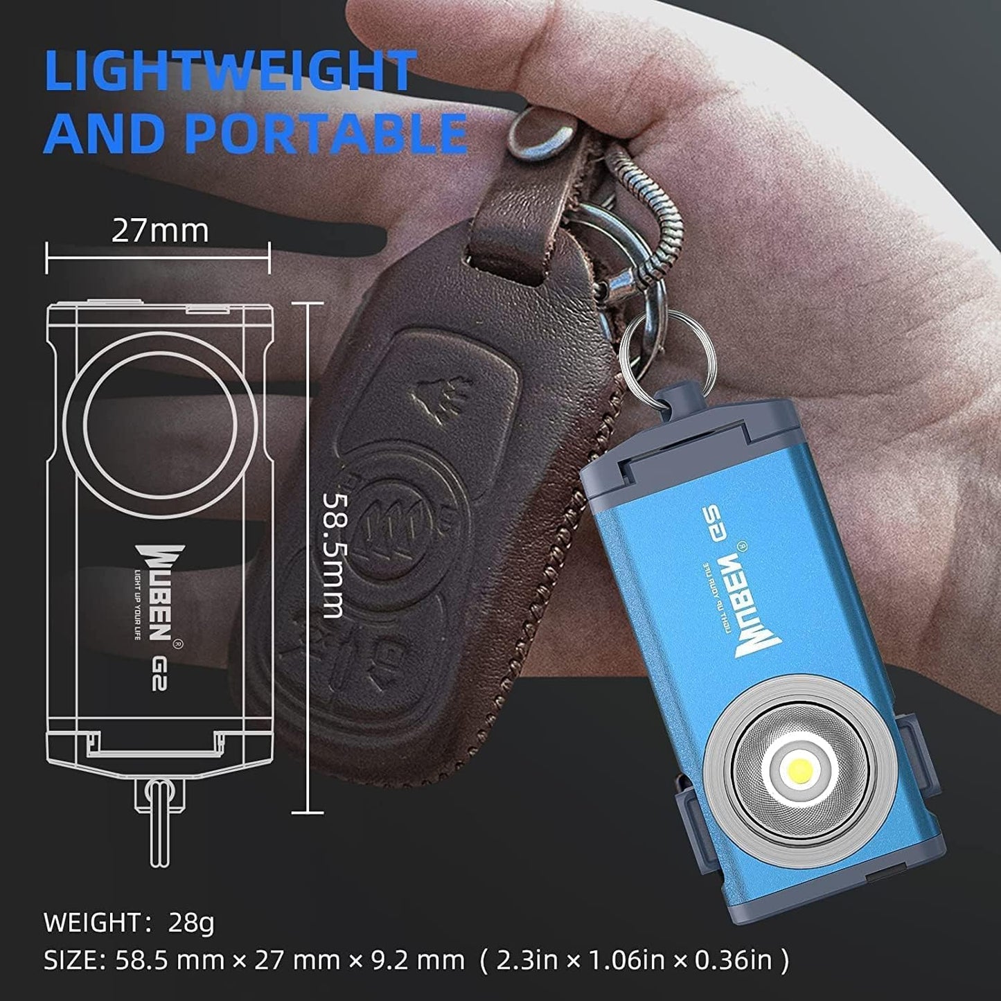 WUBEN G2 LED Mini Flashlights, 500 Lumens Small EDC Flashlight Keychain, 5 Modes Rechargable Handheld Pocket Torch with High Lumens for Camping, Outdoor, Emergency, Everyday Flashlights(Blue)