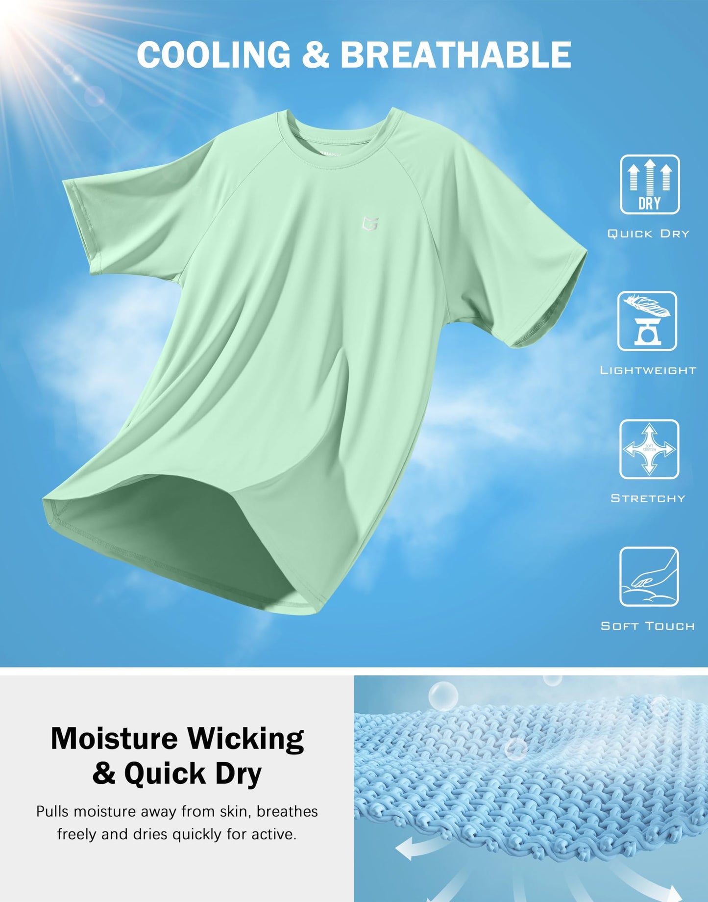 G Gradual Men's Athletic Workout T-Shirts Moisture Wicking Cooling Running Shirts Short Sleeve Performance Tee for Gym Tennis(Mint Green,M)