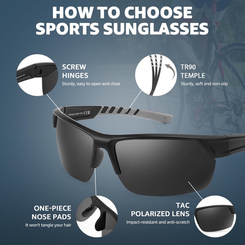 TJUTR Running Sunglasses for Women, Polarized Wrap Around Sun Glasses with UV400 Protection for Sports Cycling Golf TS3080