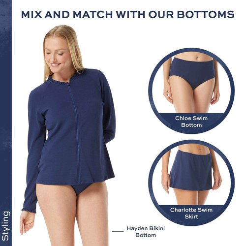 BEACH HOUSE Swim Ruffled Sun Guard - Loose Fit Swimsuit Coverup, Phoebe, Navy, X-Large