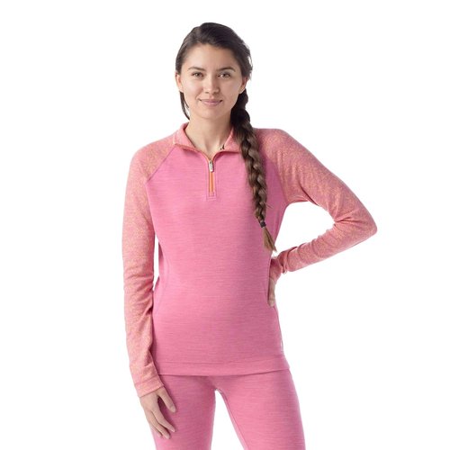 Smartwool Women's Standard Classic Thermal Merino Base Layer 1/4 Zip, Garden Pink Digi Snow