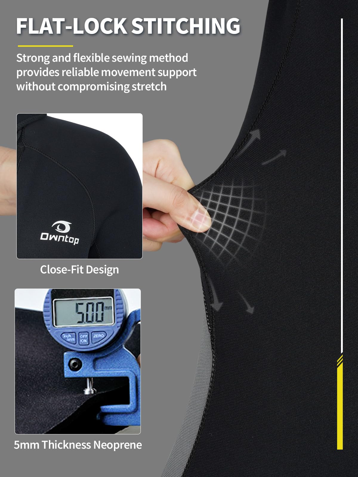 Owntop 5mm Wetsuit for Men - Long Sleeve Full Diving Suits Stretch One Piece Dive Skin UPF50+ Thermal Neoprene Swimwear Ideal for Scuba Surfing Snorkeling, Gray XL