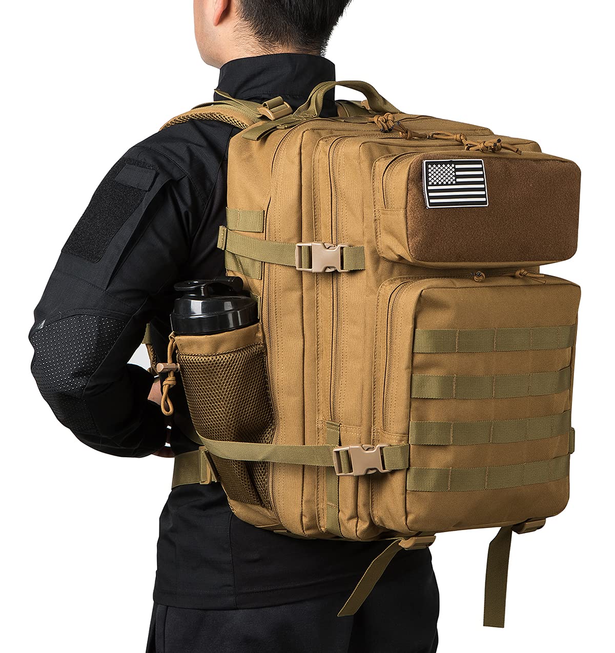 QT&QY Military Tactical Backpacks For Men Molle Daypack 45L Large 3 Day Bug Out Bag Hiking Rucksack With Bottle Holder