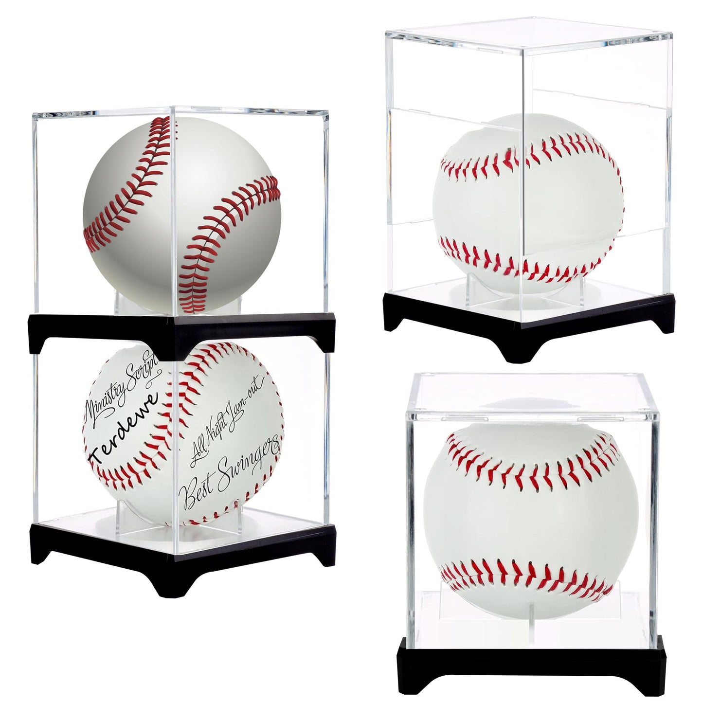 4 Pack（with Base） Baseball Display Case,UV Protected Acrylic Baseball Boxes for Display