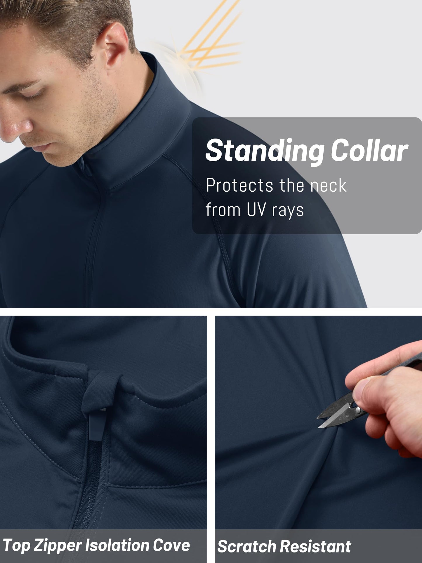 TACVASEN Long Sleeve Shirts for Men 1/4 Zip Pullover Sun Protection Athletic Running Workout Summer UV Shirts Navy L