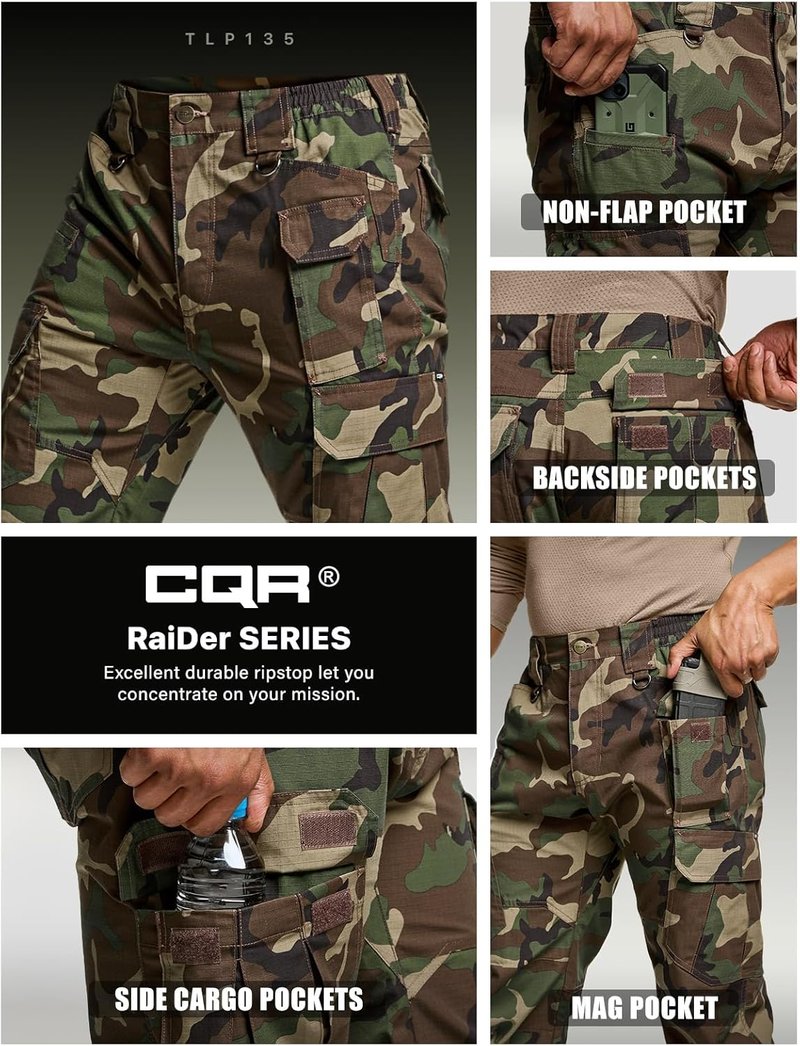 CQR Men's Tactical Pants - Water-Resistant Ripstop Cargo Design | Lightweight EDC Work & Hiking Gear
