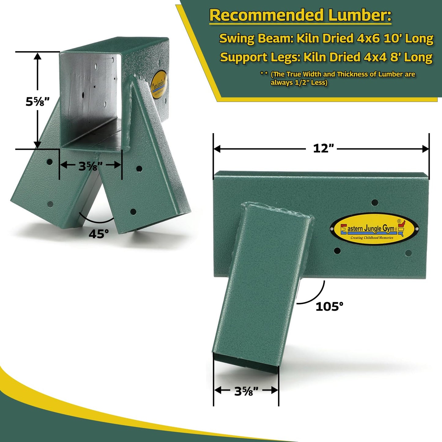 Eastern Jungle Gym Easy 1-2-3 A-Frame 2 Brackets for Swing Set with All Mounting Hardware, Green