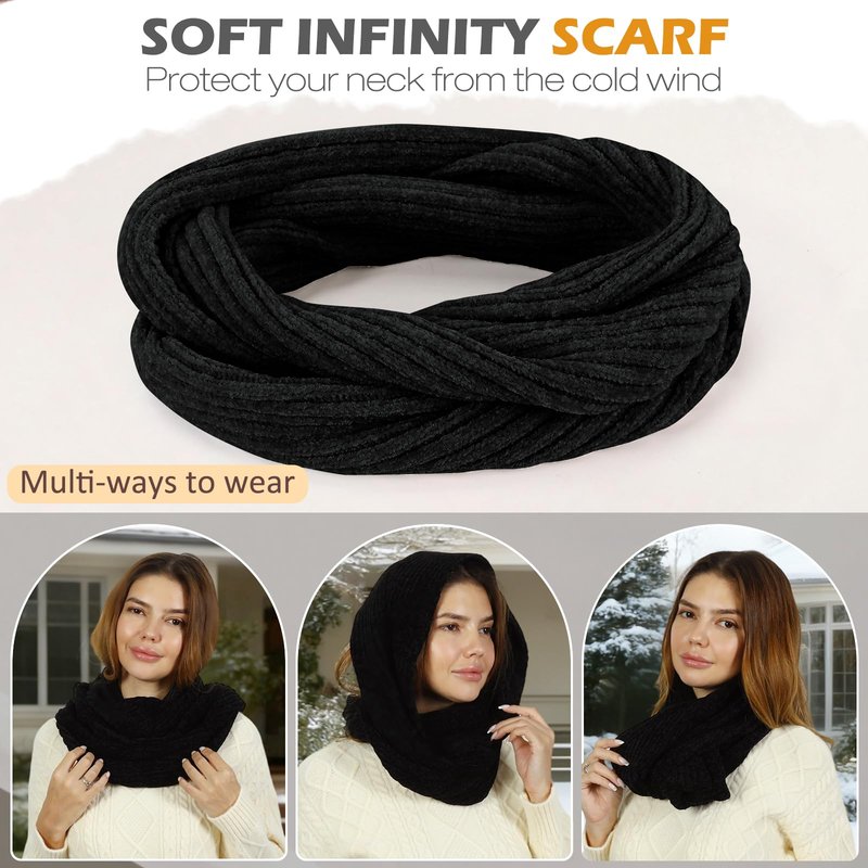 Winter Hats Gloves Scarf Set for Women, Beanie Hat Headband Ear Warmer, Infinity Scarf Touchscreen Gloves for Cold Weather