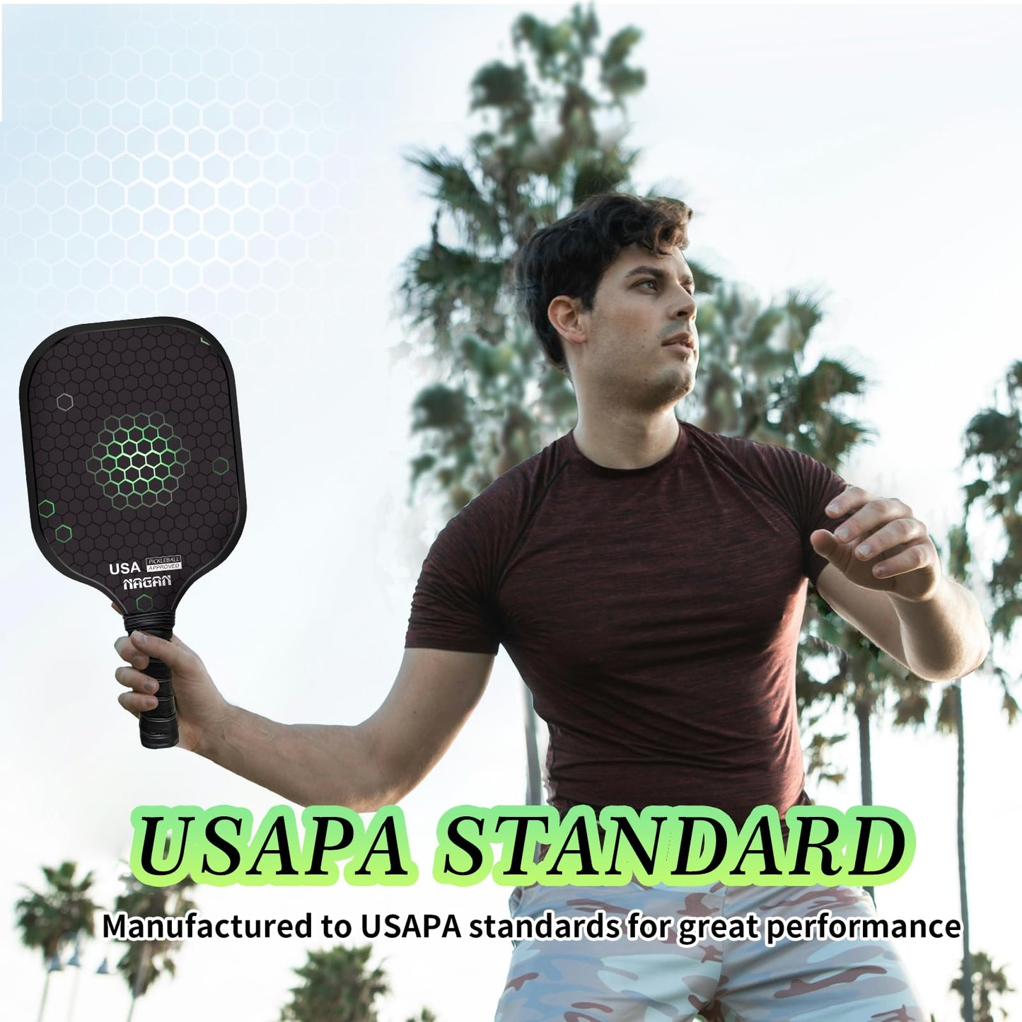 NAGAN Pickleball Paddles, USAPA Approved Durable Fiberglass Surface Pickleball Set with 4 Balls, 1 Bag for Men Women
