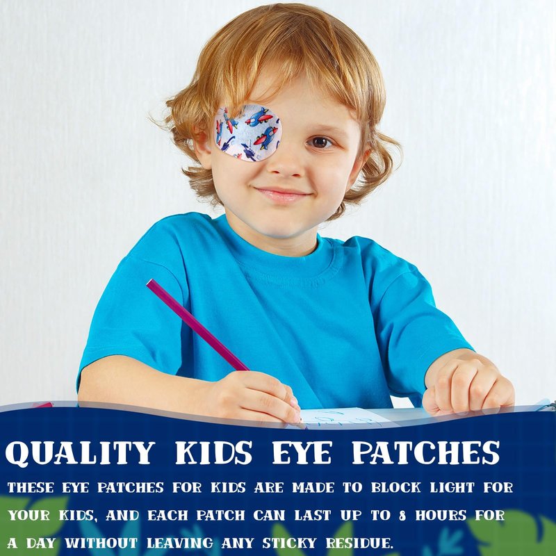 Panelee 180 Pcs Adhesive Eye Patches for Kids Boys 9 Styles Eye Patches Latex Free Eye Pad Bulk Light Blocking Fun Cute Boys Designs Cotton Adhesive Bandages for Boys Toddler