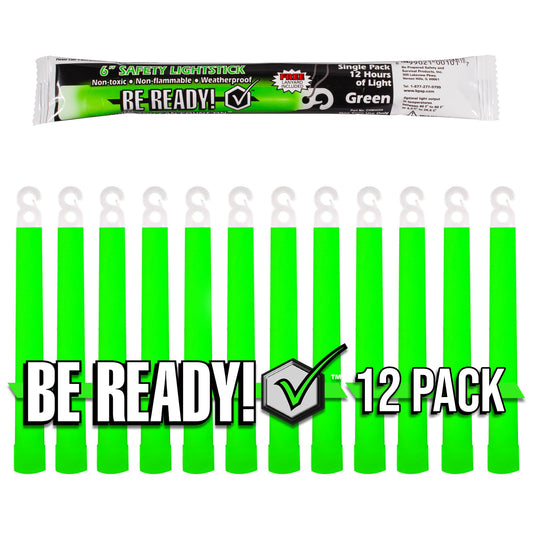 Be Ready 12 Pack Green Chemical Light Industrial Glow Sticks | Emergency Safety | 12+ Hours | Hurricane Survival Kit Extreme Weather Supplies Power Outages Camping Gear Accessories