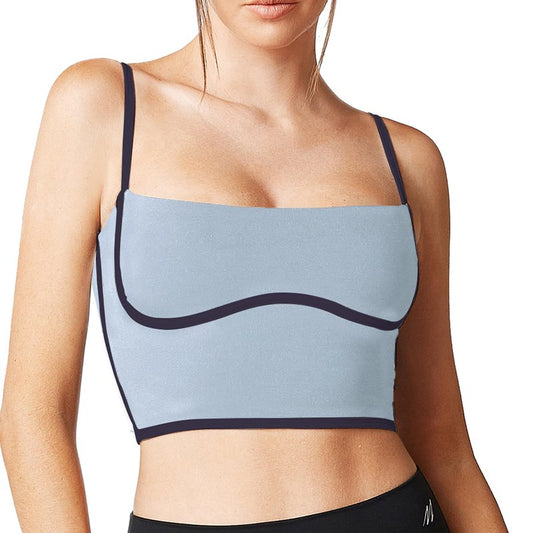 Move With You Sleeveless Spaghetti Strap Padded Sports Bra Tank Tops Square Neck Double Layer Workout Fitness Basic Crop Tops(Grey & Navy,XL)