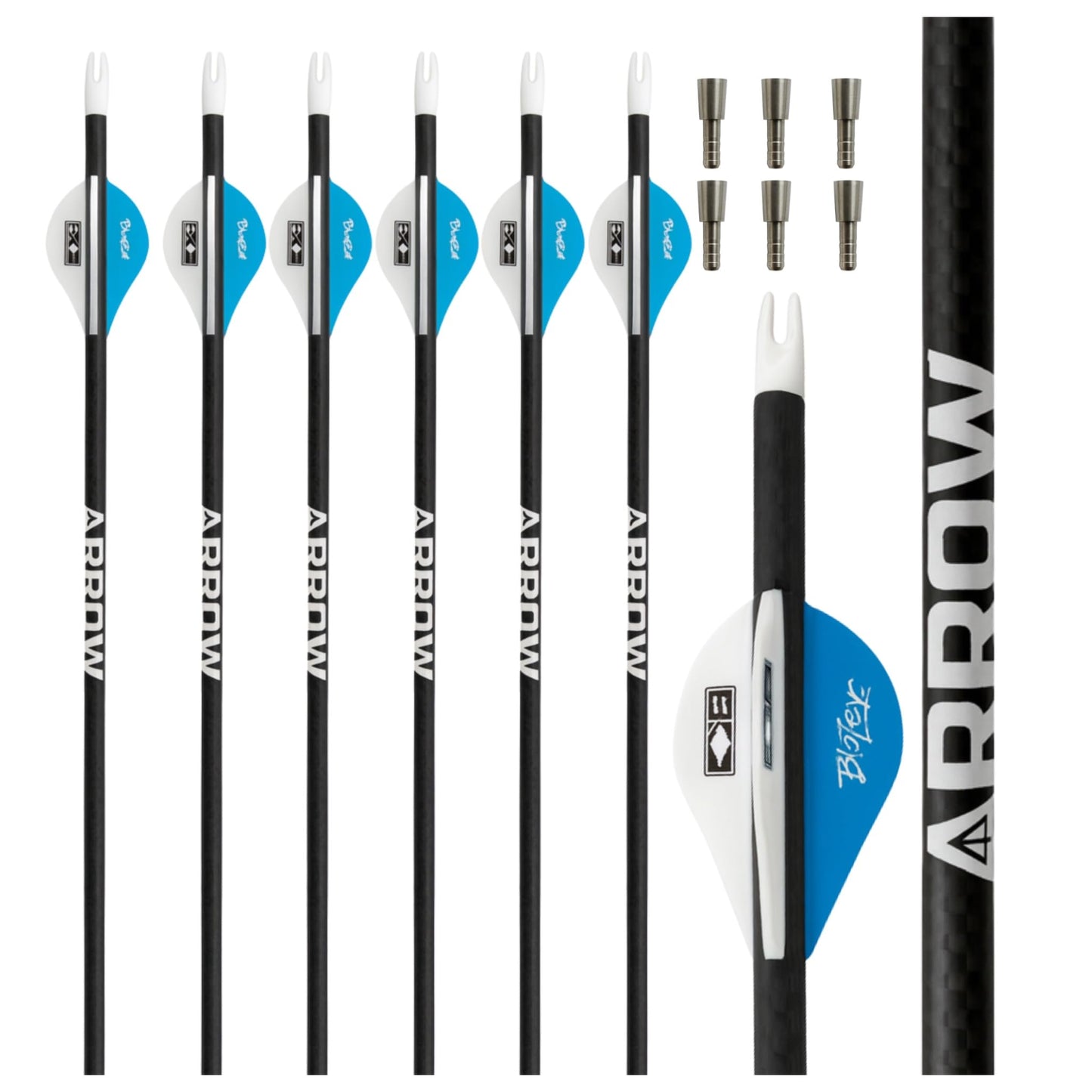 Tooth Of The Arrow - Hunting Arrows - Premium 3k Carbon Weave - .003 Straightness - 300 and 350 Spine. Compound & Recurve Bow, Avaliable in 6 Pack. (350 Spine, 30 Inch)