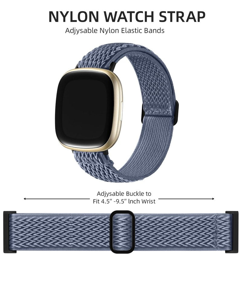Adorve Compatible with Fitbit Versa 3 Bands/Fitbit Versa 4 Band/Fitbit Sense Bands for Men Women, Adjustable Stretchy Solo Loop Elastic Nylon Sport Strap for Smart Watch Replacement