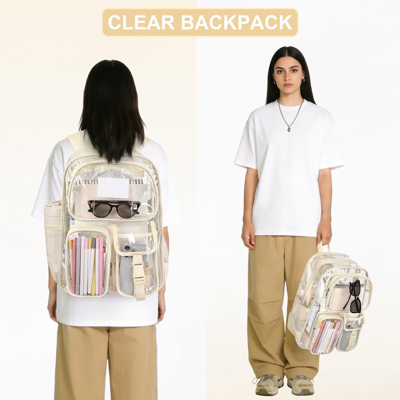 Attmu Clear Backpack for Stadium Events, Heavy Duty PVC Transparent Bookbag with Reinforced Strap, Large Capacity See Through Clear Bag for College Concerts Sport Work Security Travel