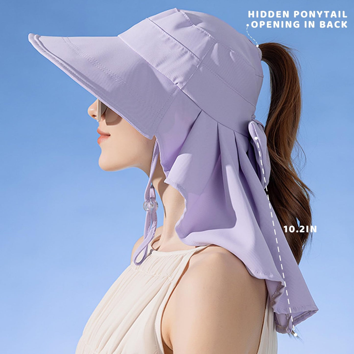 Chasenew Summer Sun Hat Neck Flap Cover UV Protection Wide Brim Fishing Hiking Hat Foldable Women Ponytail Safari Beach Outdoor Cyan