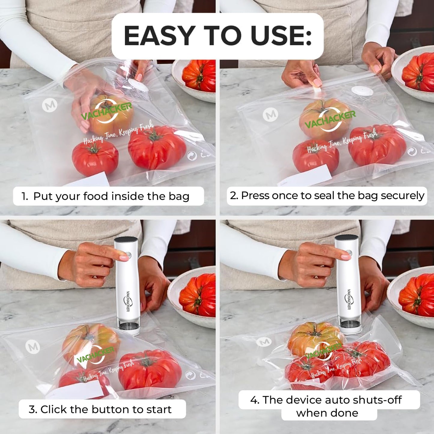 Vachacker Compact Handheld Vacuum Sealer with 30 Reusable Bags Food Sealer