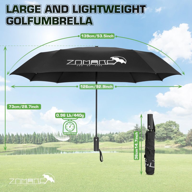 ZOMAKE Compact Large Umbrella 54 Inch, Foldable Automatic Large Travel Golf Umbrellas for Rain Windproof Collapsible For Men Women(Black)