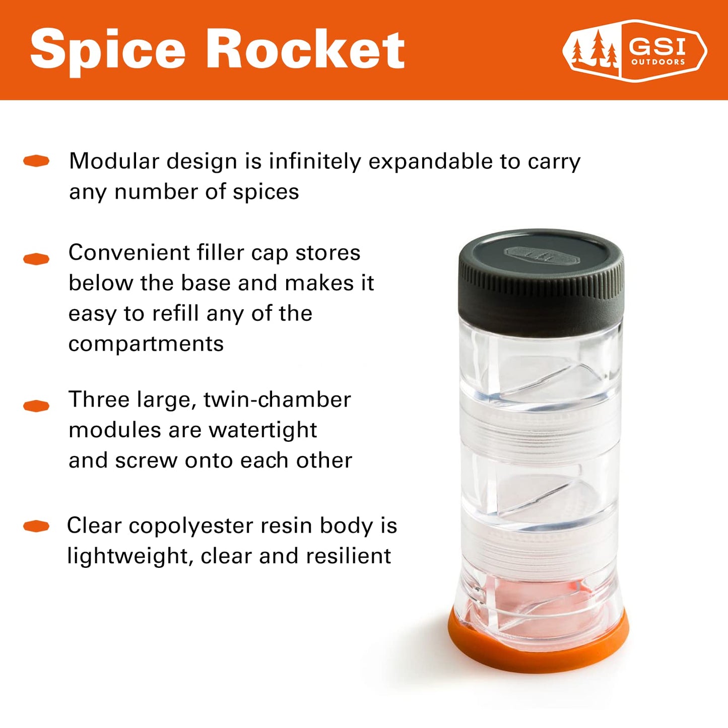 GSI Outdoors - Spice Rocket: Lightweight, Modular Spice Carrier for Travel, Camping and Outdoors