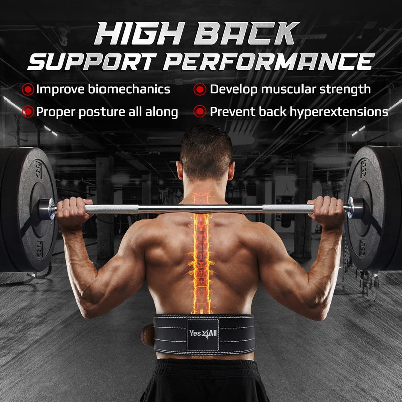 Yes4All Leather Weightlifting Belt - Premium 100% Genuine Leather Gym Belt for Heavy Lifting, Squats, Deadlifts, and More - Unisex Design