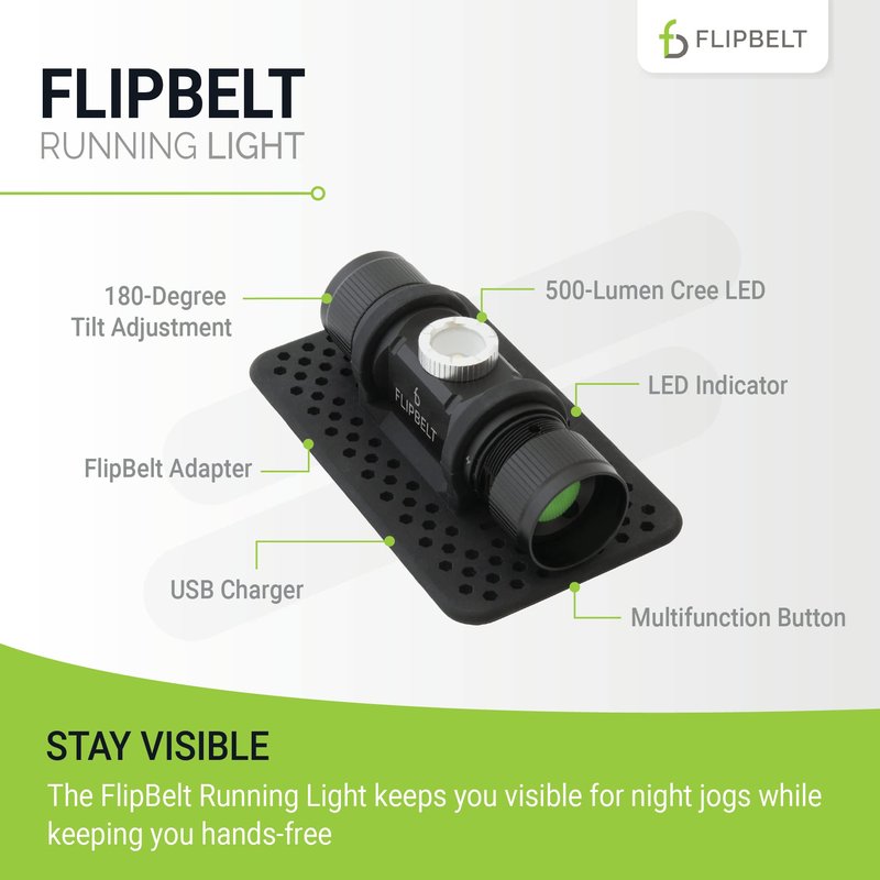 FlipBelt Night Running Light Waist Lamp | USA Company | USB Rechargeable, 500 Lumens, Waterproof, Adjustable Brightness | White LED Lights for Runners