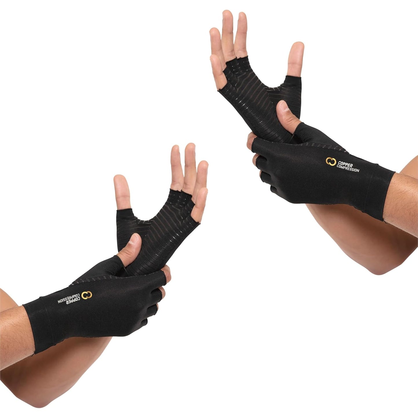 Copper Compression Arthritis Gloves - Fingerless Pain Relief for Carpal Tunnel | Hand Support for Rheumatoid & Tendonitis - 2 Pairs, Black, XS