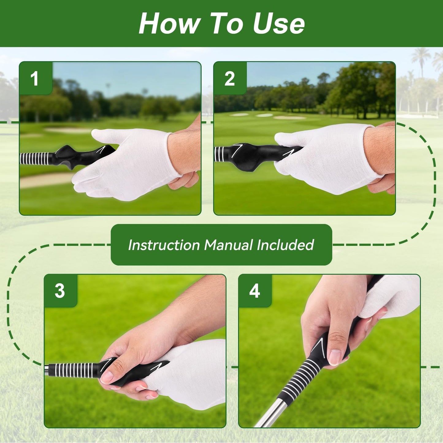Gruyxen Retractable Golf Swing Trainer with Click Sound & Posture Correction Arm Band, Golf Grip Trainer for Right-Handed, Indoor & Outdoor Training Aid for Beginners to Pros