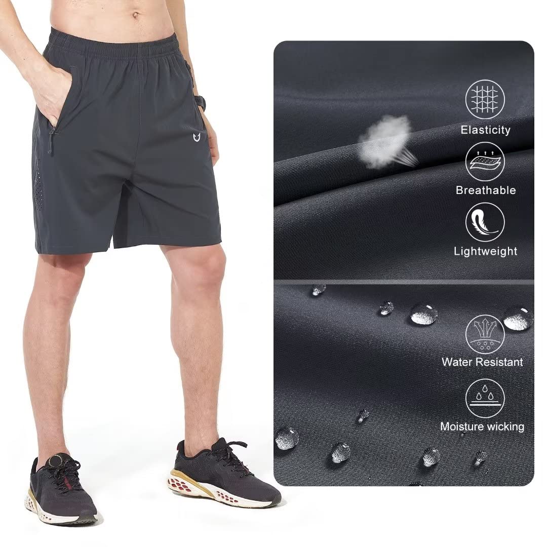 NORTHYARD Men's Athletic Running Shorts Gym Workout 7"/9"/5" Quick Dry Lightweight Sports Basketball Tennis 3 Zipper Pockets Darkgrey M