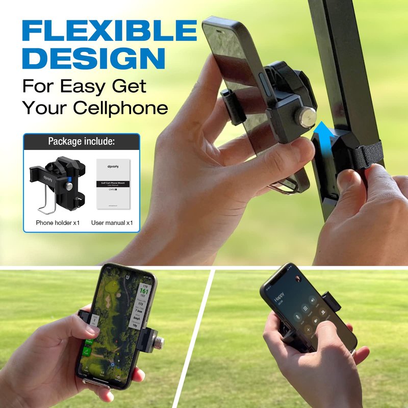 Dprofy Golf Phone Holder, Golf Cart Phone Holder with Hook and Loop, Golf Cart Accessories Golf Gifts for Men/Women, Universal Fit