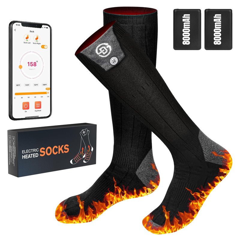 Heated Socks for Men Women, 8000mAh Rechargeable Battery Electric Heating Socks with APP Control Washable Winter Warm Socks for Foot Warmer Outdoor Fishing Hunting Ski Cycling Hiking Camping (X Large)