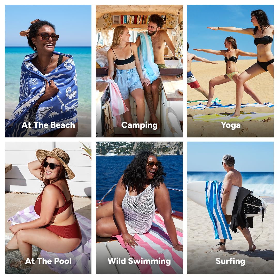 Dock & Bay Beach Towel - Quick Dry, Sand Free - Compact, Lightweight - 100% Recycled - Includes Bag - Ocean Treasure - Large (160x90cm, 63x35)