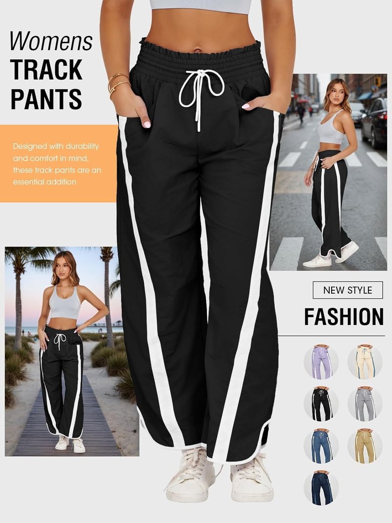 Women's Baggy Wide Leg Pants - Casual Y2K Track Pants with Drawstring & Elastic Waist