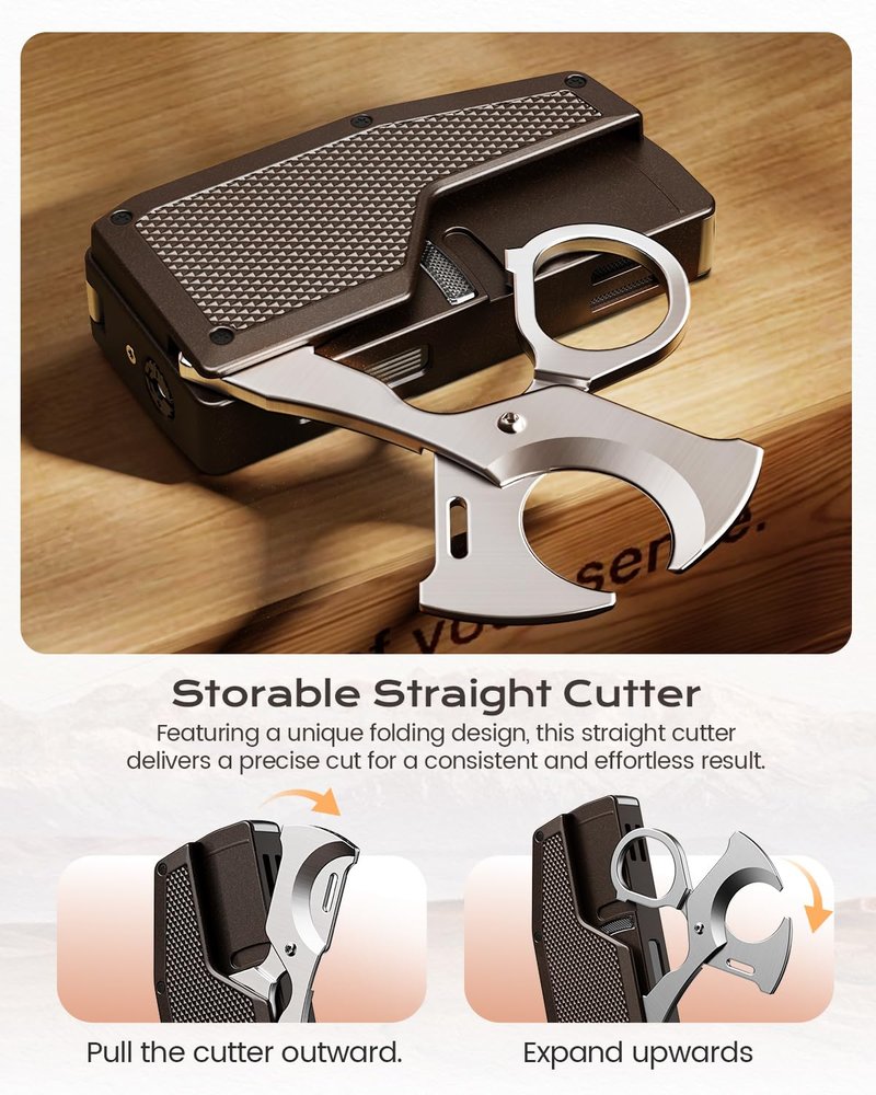 All-in-one Torch Lighter with Built-in Punch, Scissor-Shaped Cutter, Hidden Holder, and Adjustable 2 Jet Flame, Gifts for Men, Refillable Butane Lighter, Lighter with Multi-use Accessories for Travel