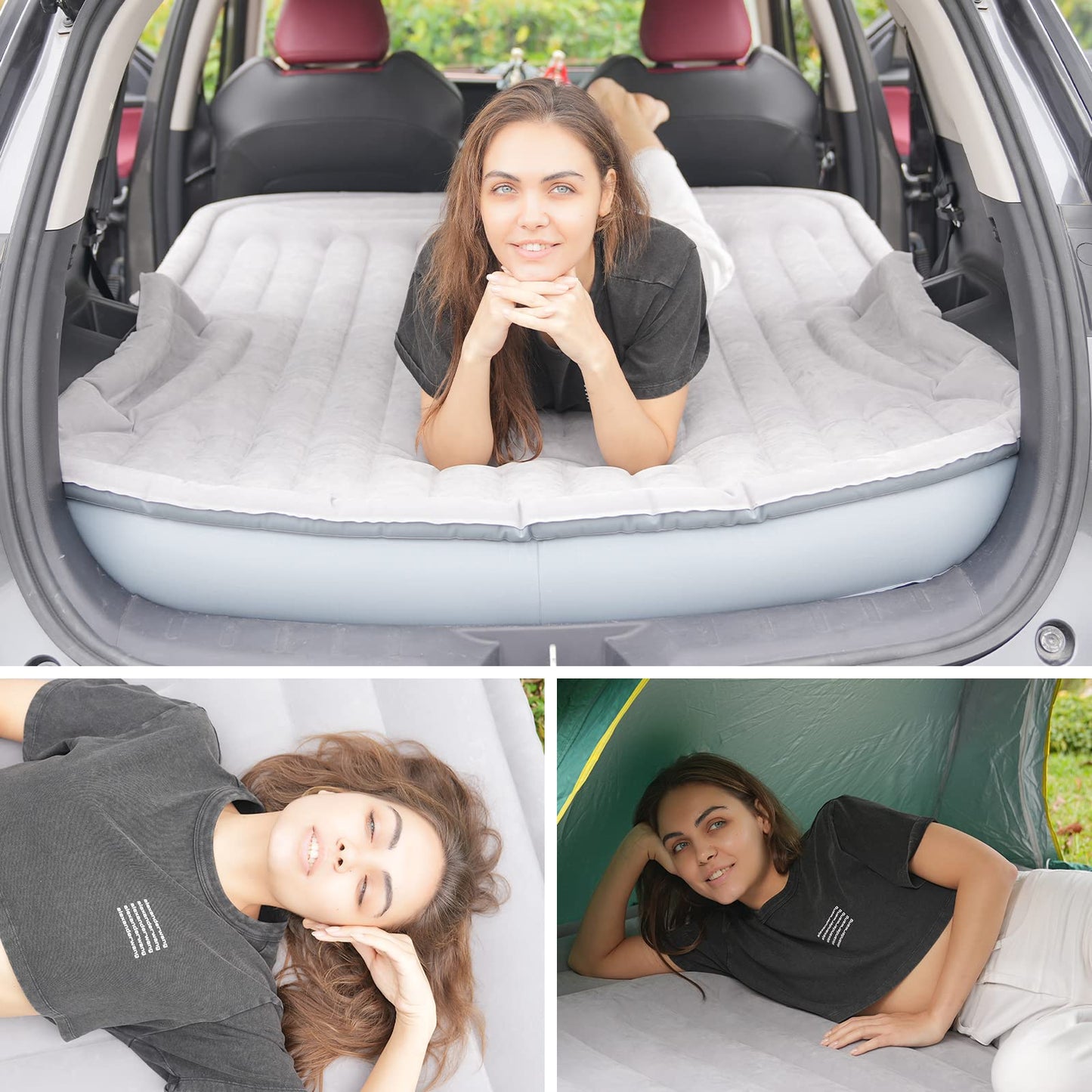 KMZ SUV Air Mattress with Built-in Electric Pump - Thickened and Flocked Car Bed Mattress for Travel and Camping - 660lb Weight Capacity - Grey