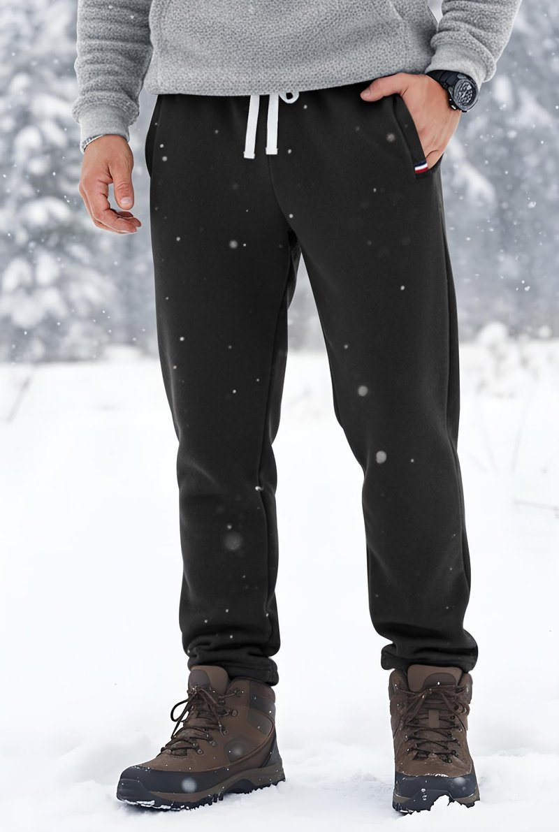 VOGSTART Men's Outdoor Lounge Sweatpants Active Fall Sweatpants Sherpa Fleece Winter Warm Thermal Soft Pants Black L