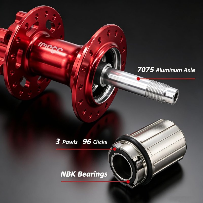 rningo MTB Bike Hubs Disc Brake 32/36 Holes,Quick Release Front M9*100mm Rear M10*135mm，High-Strength Hubset for HG System Standard 8-11 Speed Cassette (Red, 32H)
