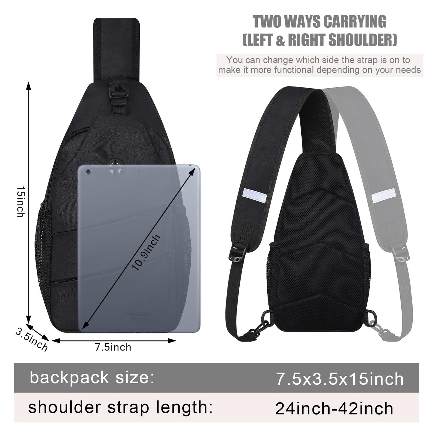 Pritent Crossbody Bags for Women Men Trendy Sling Bag Bakpack Casual Chest Bag with Convertible Shoulder Strap Travel Cross Body Bag for Hiking Traveling Outdoors(Black)