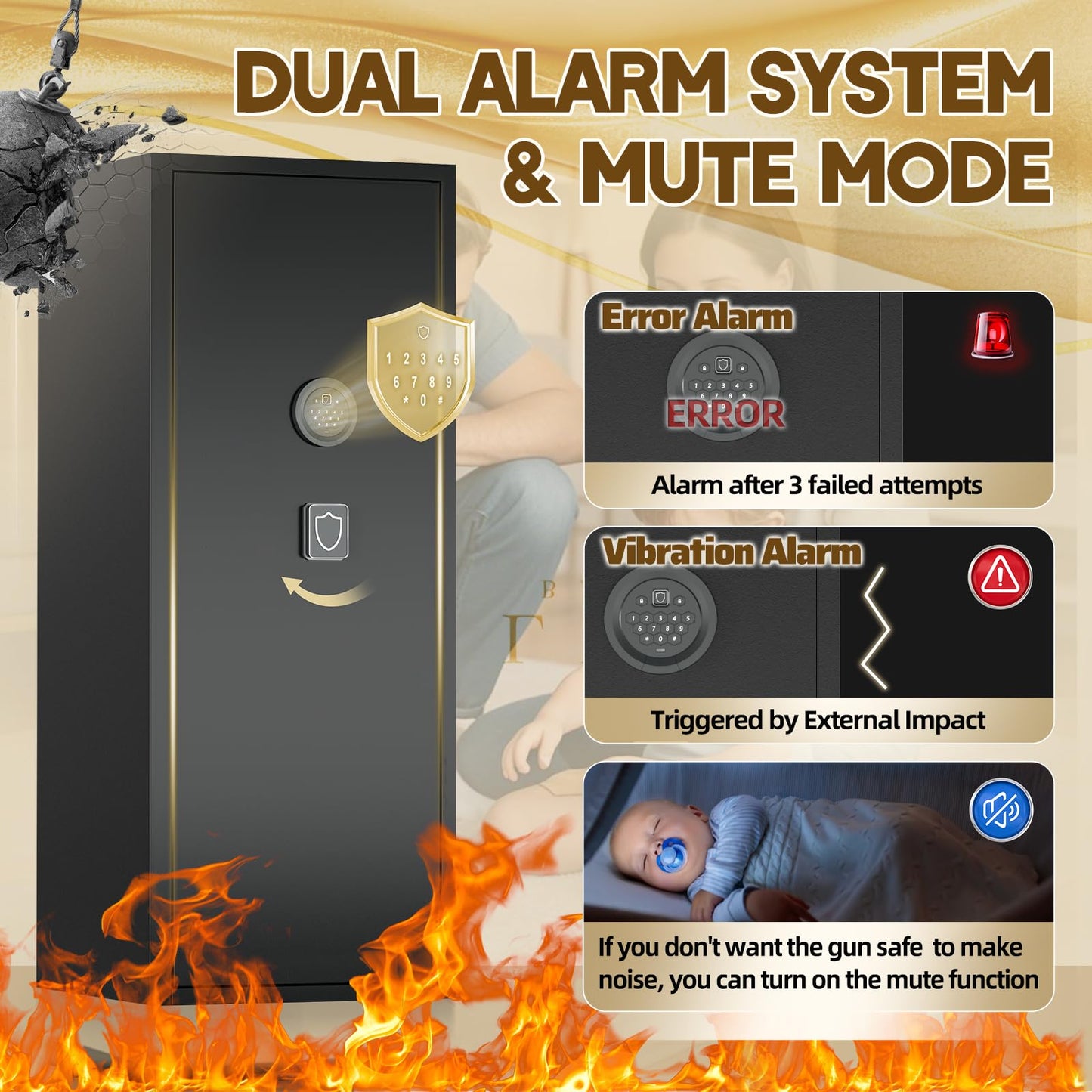 12-15 Gun Safe for Rifles and Pistols,Rifle Safe for Home,Gun Cabinets for Rifles and Shotguns with Digital Keypad and Alarm Mode,Easy Assembly Rifle Cabinet,Internal Lockable Box & Removable Shelves