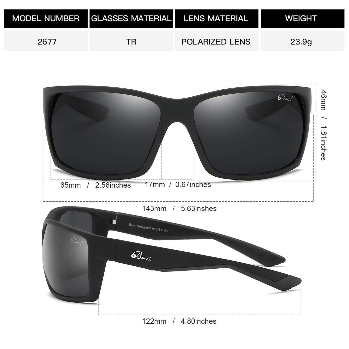 Bevi Sports Sunglasses Polarized Lens/TR 90 Frame with Spring Hinges Glasses For Men Women Cycling Running Baseball 2677C9