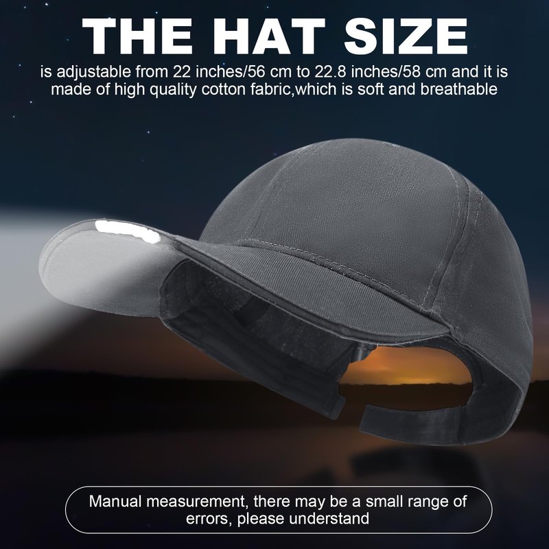 Syhood 2 Pieces LED Baseball Caps Flashlight Hats Hands Free Baseball Caps with Light Built in 5 Battery Powered Headlamp LED Hats Light for Men Fishing Jogging Camping Hand Work(Black,Grey)