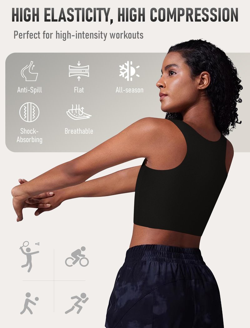 XUJI Seamless Chest Binder Women FTM Transgender Wireless Binder Sport Compression Bra Pullover Tank Top (B, M) Black