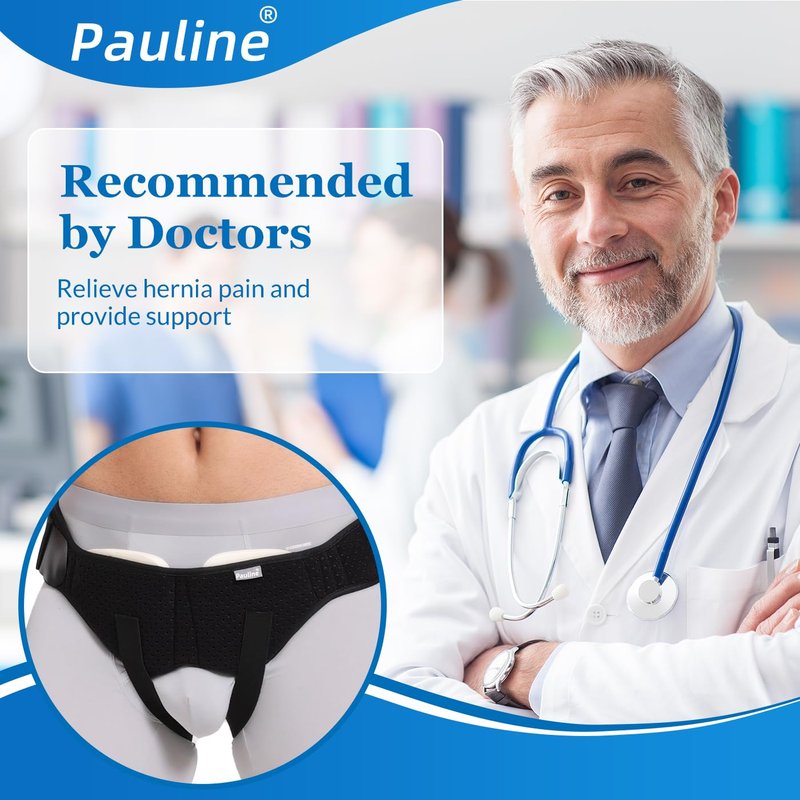 Pauline Inguinal Hernia Belt for Single/Double Hernia Support, Groin Hernia Truss for Men & Women Pain Relief with 2 Removable Compression Pads - Soft, Skin-friendly Fabric (Size M)