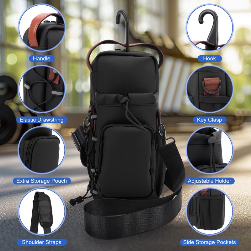 Magnetic Gym Bag for Men and Women, Magnetic Water Bottle Holder with Shoulder Strap, Small Gym Pouch for Sports, Work,Travel, Fitness(Black)