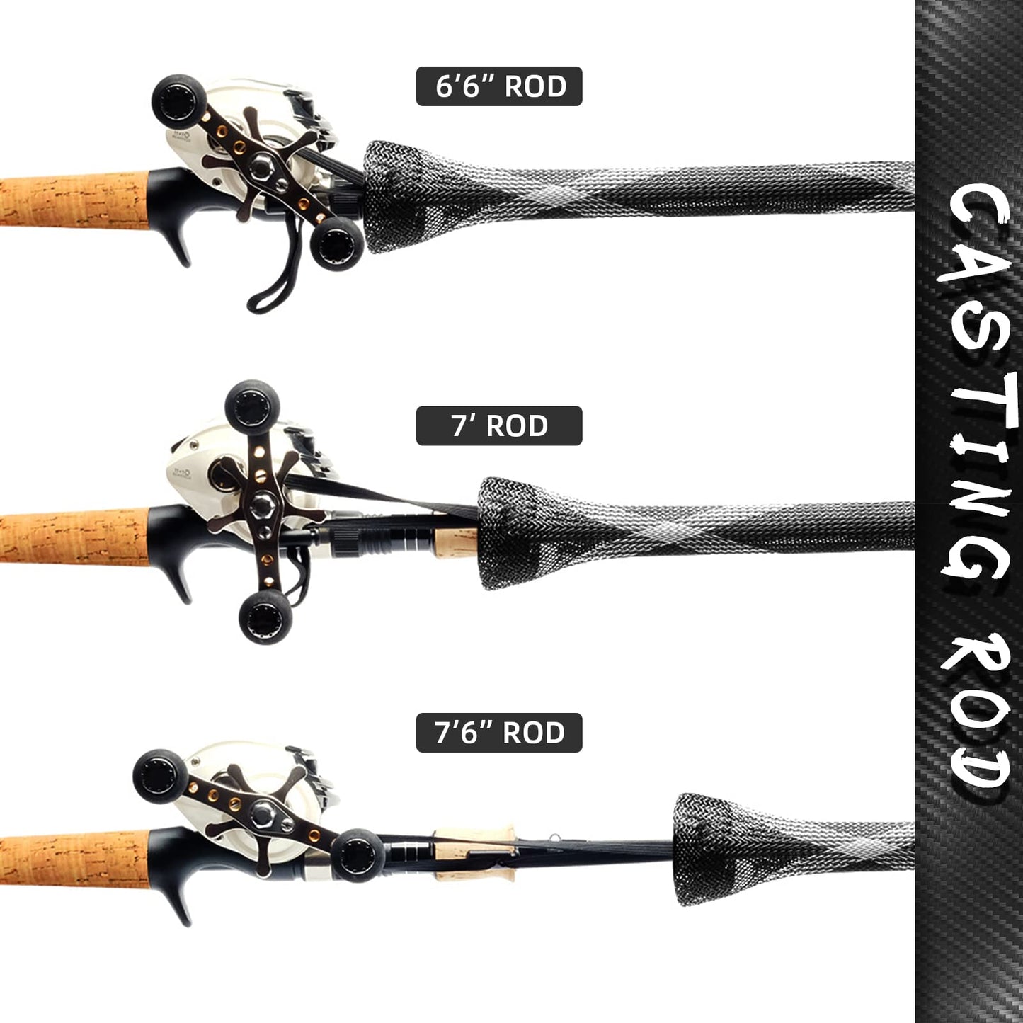 SF Standard Casting Fishing Rod Sock Fishing Rod Sleeve Rod Cover Braided Mesh Rod Protector Pole Gloves Fishing Tools White-Black-2PCS Fit Casting Rod 6-1/2FT to 7-1/2FT