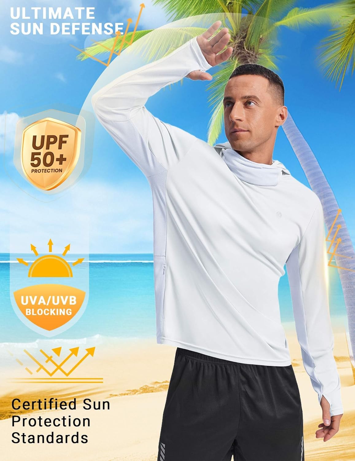 UPF 50+ Sun Protection Hoodie for Men - Quick Dry Long Sleeve Fishing & Hiking Shirt | Lightweight UV Rash Guard