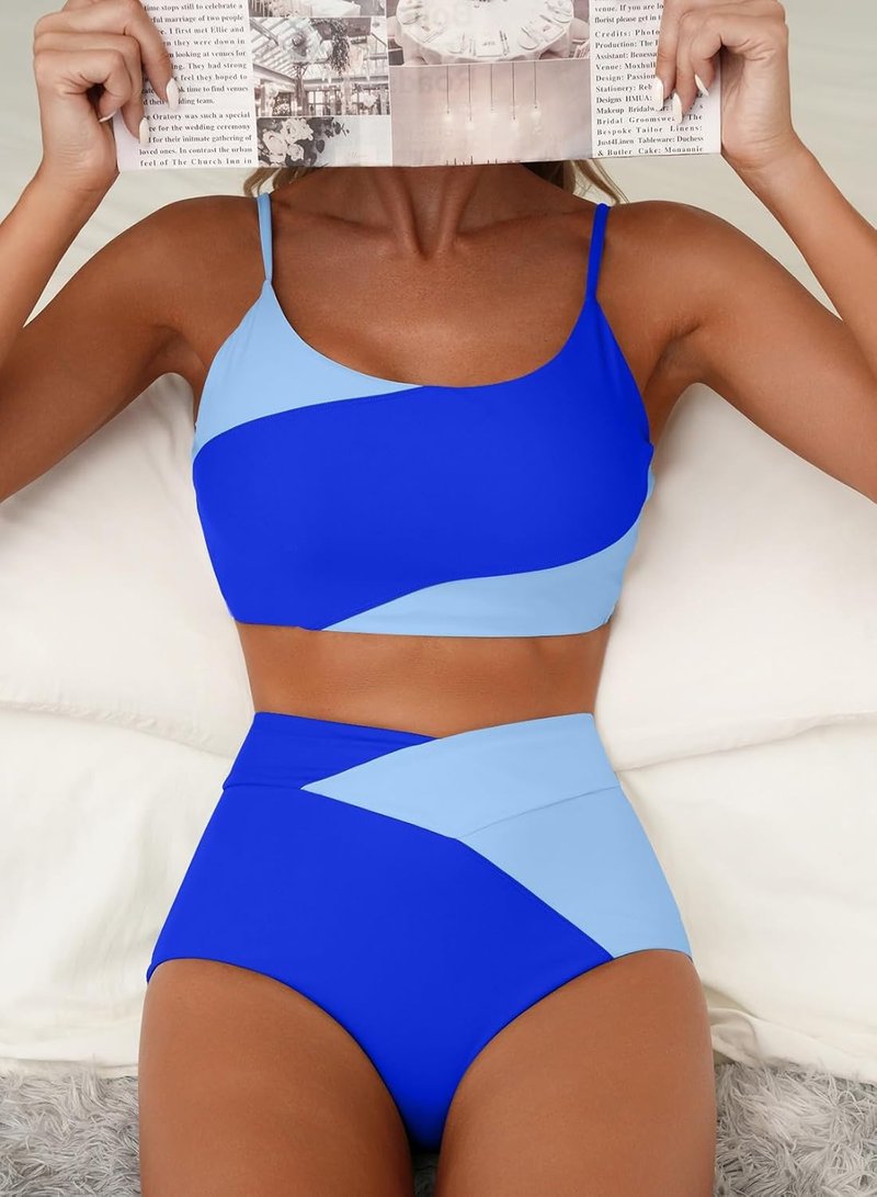 High Waisted Bikini Set for Women - Color Block Design | Trendy Summer Swimsuit 2026
